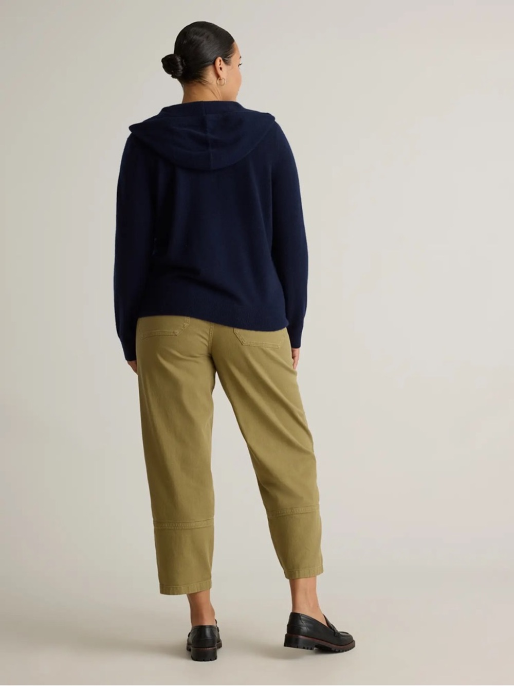 NWT Quince Mongolian Cashmere Zip Front Sweater Hoodie-Navy Med - Picture 3 of 6